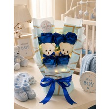 Salish Işıklı Mavi Gül ve Peluş Ayıcık Buketi | Yeni Doğan Erkek Bebek Hediyesi | Baby Shower & Hastane Ziyareti Hediyelik