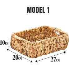 El Yapımı Hasır Bombeli Dekoratif Sepet, Hasır Bombeli Dekoratif Tepsi 3 Model Seçenekli (27 * 20 * 10CM) (Model - 1)