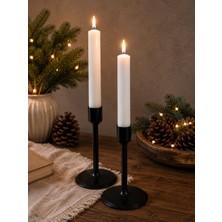 Modern Şamdan Seti, Siyah, 2'li, 13 Cm, Dekoratif Mumluk, Yuvarlak Tabanlı