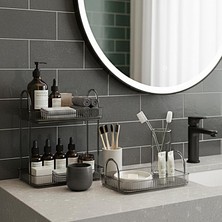 Banyo Düzenleyici Organizer Banyo Rafı (Duman Gri, Tek + Iki Katlı Set)