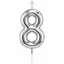 Süsle Bebek ve Parti 8 Rakam Mum Gümüş - 10 cm