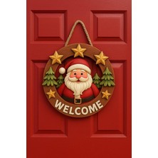 Yuvarlak Yıldızlı Noel Babalı Yılbaşı Ahşap Kapı Yılbaşı Süsü Yılbaşı Temalı Hediyeler (23-23 Cm)