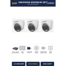 Hikvision 3 Kameralı 2mp Güvenlik Kamera Seti Colorvu Gece Renkli 500GB ~15 Gün Kayıt Dome Iç Mekan