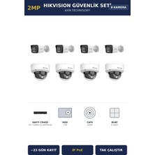 Hikvision 8 Kameralı 2mp Güvenlik Kamera Seti Ip Poe Acusense 2tb ~23 Gün Kayıt Dome+Bullet