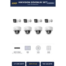 Hikvision 8 Kameralı 4mp Güvenlik Kamera Seti 4mp Ip Poe 4tb ~27 Gün Kayıt Dome+Bullet