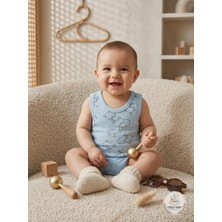 Gökçe Baby Unisex Bebek Sevimli Mavi Tilki Desenli %100 Pamuk Ajurlu Askılı Zıbın / Body