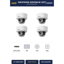 Hikvision 4 Kameralı 4mp Güvenlik Kamera Seti 4mp Ip Poe 2tb ~27 Gün Kayıt Dome Iç Mekan