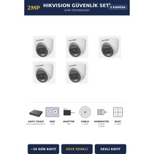 Hikvision 5 Kameralı 2mp Güvenlik Kamera Seti Colorvu Gece Renkli 1tb ~19 Gün Kayıt Dome Iç Mekan
