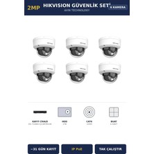 Hikvision 6 Kameralı 2mp Güvenlik Kamera Seti Ip Poe Acusense 2tb ~31 Gün Kayıt Dome Iç Mekan
