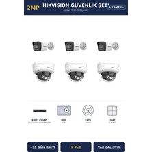 Hikvision 6 Kameralı 2mp Güvenlik Kamera Seti Ip Poe Acusense 2tb ~31 Gün Kayıt Dome+Bullet