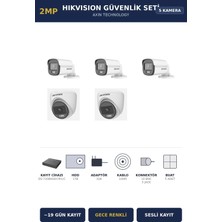 Hikvision 5 Kameralı 2mp Güvenlik Kamera Seti Colorvu Gece Renkli 1tb ~19 Gün Kayıt Dome+Bullet