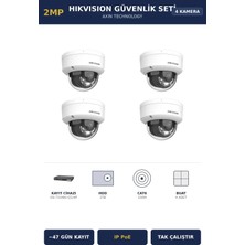 Hikvision 4 Kameralı 2mp Güvenlik Kamera Seti Ip Poe Acusense 2tb ~47 Gün Kayıt Dome Iç Mekan