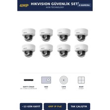 Hikvision 8 Kameralı 4mp Güvenlik Kamera Seti 4mp Ip Poe 2tb ~13 Gün Kayıt Dome Iç Mekan