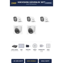 Hikvision 5 Kameralı 2mp Güvenlik Kamera Seti Colorvu Gece Renkli 2tb ~38 Gün Kayıt Dome+Bullet