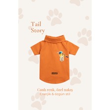 Tail Story Köpek Kıyafeti, Premium Keten Kumaş, Küçük ve Orta Irklar Için, Turuncu, Kuş Nakışlı Tasarım Köpek Gömleği
