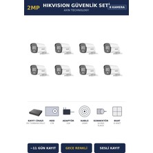 Hikvision 8 Kameralı 2mp Güvenlik Kamera Seti Colorvu Gece Renkli 1tb ~11 Gün Kayıt Bullet Dış Mekan