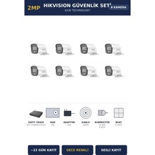 Hikvision 8 Kameralı 2mp Güvenlik Kamera Seti Colorvu Gece Renkli 2tb ~23 Gün Kayıt Bullet Dış Mekan