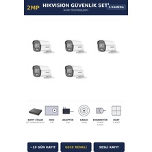 Hikvision 5 Kameralı 2mp Güvenlik Kamera Seti Colorvu Gece Renkli 1tb ~19 Gün Kayıt Bullet Dış Mekan