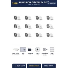 Hikvision 12 Kameralı 2mp Güvenlik Kamera Seti Colorvu Gece Renkli 2tb ~15 Gün Kayıt Bullet