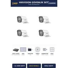 Hikvision 4 Kameralı 2mp Güvenlik Kamera Seti Colorvu Gece Renkli 500GB ~11 Gün Kayıt Bullet
