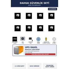 Dahua 8 Kameralı 2mp Ups'li Güvenlik Kamera Seti Sesli Gece Görüşlü Dome Iç Mekan 1tb ~11 Gün Kayıt