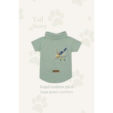 Tail Story Köpek Kıyafeti, Premium Keten Kumaş, Küçük ve Orta Irklar Için, Yeşil, Kuş Nakışlı Tasarım Köpek Gömleği