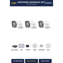 Hikvision 3 Kameralı 2mp Güvenlik Kamera Seti Colorvu Gece Renkli 2tb ~63 Gün Kayıt Bullet Dış Mekan