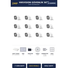 Hikvision 12 Kameralı 2mp Güvenlik Kamera Seti Colorvu Gece Renkli 1tb ~7 Gün Kayıt Bullet Dış Mekan