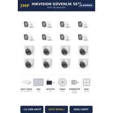 Hikvision 16 Kameralı 2mp Güvenlik Kamera Seti Colorvu Gece Renkli 2tb ~11 Gün Kayıt Dome+Bullet