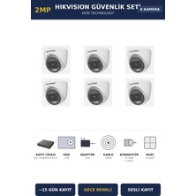 Hikvision 6 Kameralı 2mp Güvenlik Kamera Seti Colorvu Gece Renkli 1tb ~15 Gün Kayıt Dome Iç Mekan