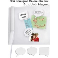 3'lü Konuşma Balonu Buzdolabı Magneti - 3 Magnet ve Yazı Kalemi
