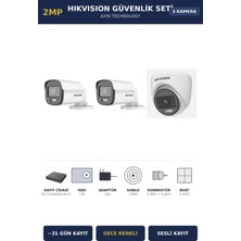 Hikvision 3 Kameralı 2mp Güvenlik Kamera Seti Colorvu Gece Renkli 1tb ~31 Gün Kayıt Dome+Bullet