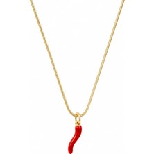 Poseidons Jewellery Kırmızı Biber Figürlü Altın Renk Yılan Zincir Kadın Kolye