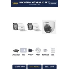 Hikvision 3 Kameralı 2mp Güvenlik Kamera Seti Colorvu Gece Renkli 500GB ~15 Gün Kayıt Dome+Bullet