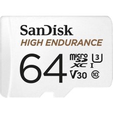Şura Ticaret Endurance Microsdxc Hafıza Kartı 64 GB + Adaptör (Camları ve Özel Güvenlik Kameraları Için, 100 Mb/s Okuma, Full Hd ve 4K Videolar Için V30)