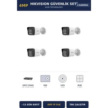 Hikvision 4 Kameralı 4mp Güvenlik Kamera Seti 4mp Ip Poe 1tb ~13 Gün Kayıt Bullet Dış Mekan