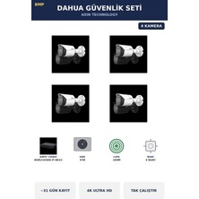 Dahua 4 Kameralı 8mp Güvenlik Kamera Seti 4K 8mp Ip Poe Bullet Dış Mekan 4tb ~31 Gün Kayıt
