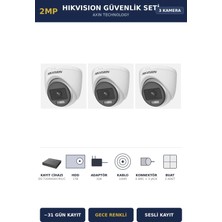 Hikvision 3 Kameralı 2mp Güvenlik Kamera Seti Colorvu Gece Renkli 1tb ~31 Gün Kayıt Dome Iç Mekan