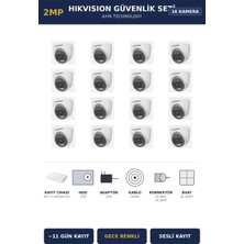 Hikvision 16 Kameralı 2mp Güvenlik Kamera Seti Colorvu Gece Renkli 2tb ~11 Gün Kayıt Dome Iç Mekan