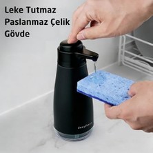 Büyük Pazar Store Sense Touch Manuel Pompalı Sıvı Sabunluk | Paslanmaz Çelik | 450ML Şeffaf Seviye Bölmesi | Parmak Izi Bırakmaz | Banyo ve Mutfak | Siyah