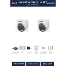 Hikvision 2 Kameralı 2mp Güvenlik Kamera Seti Colorvu Gece Renkli 1tb ~47 Gün Kayıt Dome Iç Mekan