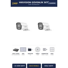 Hikvision 2 Kameralı 2mp Güvenlik Kamera Seti Colorvu Gece Renkli 500GB ~23 Gün Kayıt Bullet