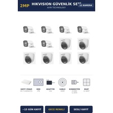 Hikvision 12 Kameralı 2mp Güvenlik Kamera Seti Colorvu Gece Renkli 2tb ~15 Gün Kayıt Dome+Bullet