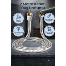 Ahlez 2 Metre Spiral Duş Hortumu Metal Contalı Paslanmaz Uzun Ömürlü Banyo Hortumu
