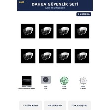 Dahua 8 Kameralı 8mp Güvenlik Kamera Seti 4K 8mp Ip Poe Dome Iç Mekan 2tb ~7 Gün Kayıt