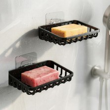 Büyük Pazar Store 2'li Set Yapışkanlı Banyo Sabunluk, Katı Sabun Tutacağı, Lavabo Mutfak Katı Sabunluk Süngerlik Siyah Siyah