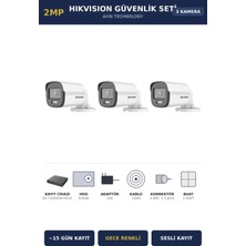 Hikvision 3 Kameralı 2mp Güvenlik Kamera Seti Colorvu Gece Renkli 500GB ~15 Gün Kayıt Bullet