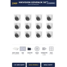 Hikvision 12 Kameralı 2mp Güvenlik Kamera Seti Colorvu Gece Renkli 2tb ~15 Gün Kayıt Dome Iç Mekan