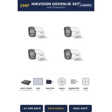 Hikvision 4 Kameralı 2mp Güvenlik Kamera Seti Colorvu Gece Renkli 2tb ~47 Gün Kayıt Bullet Dış Mekan