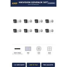 Hikvision 8 Kameralı 4mp Güvenlik Kamera Seti 4mp Ip Poe 2tb ~13 Gün Kayıt Bullet Dış Mekan
